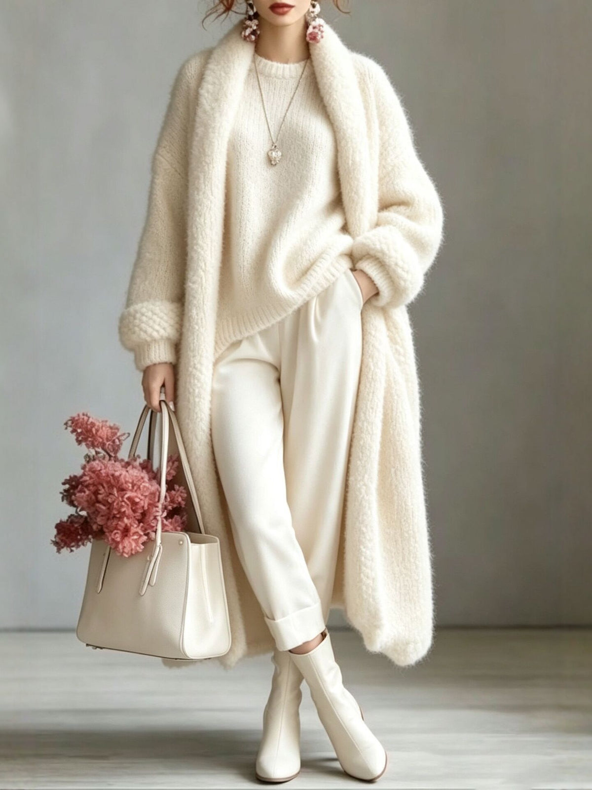 Cozy Imitation Cashmere Open-front Knit Long Cardigan