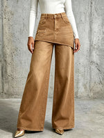 Casual Wide-leg Jeans With Layered Panel Detailing
