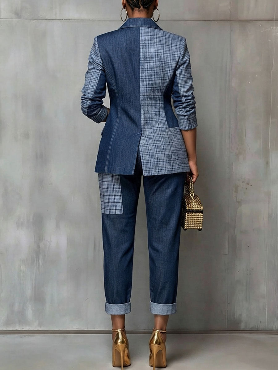 Chic Patchwork Denim Blazer Jacket