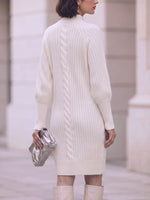 Women's Solid Color V-neck Long Sleeve Casual Loose Knit Dress