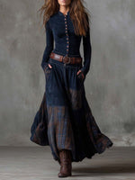 Women's Stand Collar Long Sleeve Slim Fit Plaid Print Asymmetrical Patchwork Dress