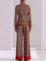 Women's Leopard Print High-waisted Casual Loose Color-blocked Wide-leg Pants