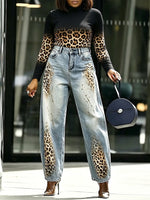 Casual And Cozy Gradient Leopard-print High-neck Knit Top