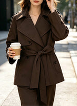 Casual Oversized Cropped Trench Coat With A Drawstring Waist