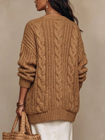 Old Money Cozy Shiny Cable-Knit Cardigan