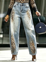 Casual Leopard-print Washed Jeans