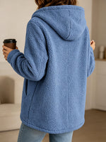 Casual Faux-shearling Hooded Jacket With Diagonal Zipper