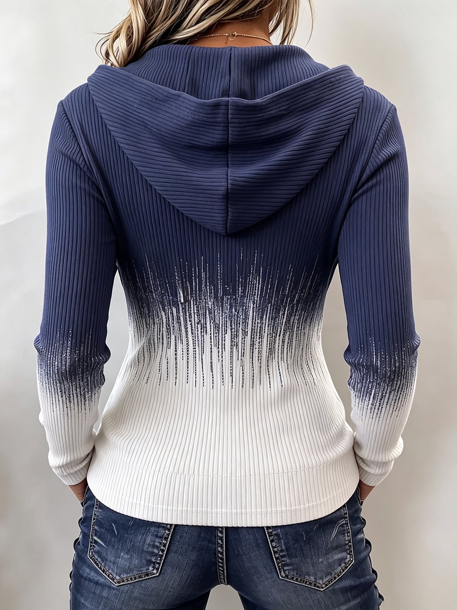 Chic Ombré Dip-Dye Hooded Knit Top