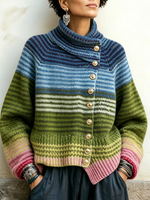 Cozy Gradient Striped Turtleneck Knit Sweater