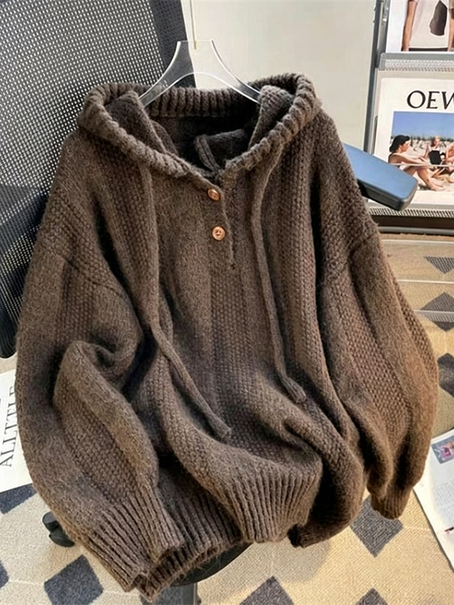 Cozy-chic Chunky-knit Hooded Henley Sweater