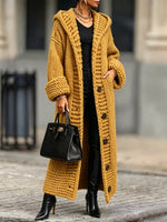 Casual, Relaxed-fit, Long, Chunky-knit Hooded Cardigan