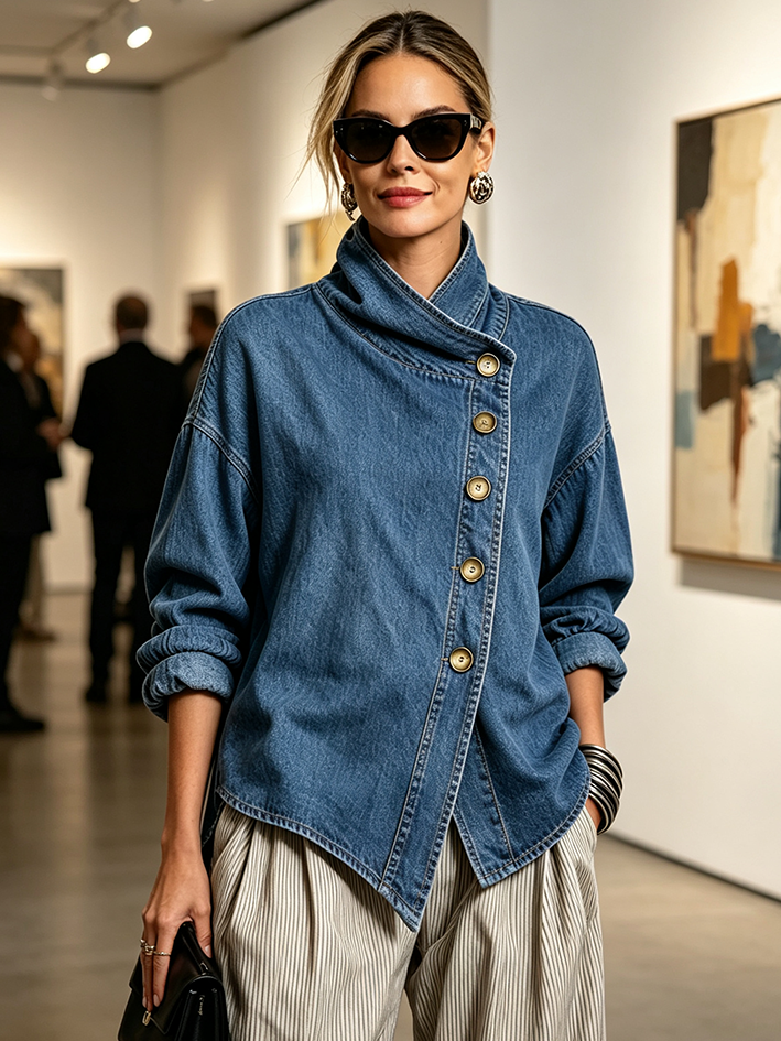 Chic Oversized Asymmetrical Denim Shirt