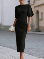 Women's Solid Color Classic Off-shoulder Short-sleeved Elegant Slim-fit Dress