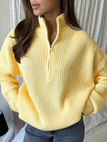 Chic Butter Yellow Quarter-Zip Ribbed Knit Sweater