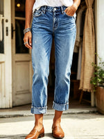 Chic Stretchy Cuffed Straight-leg Jeans