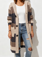 Women's Geometric Print Lapel Long-sleeved Casual Loose Hooded Knit Cardigan