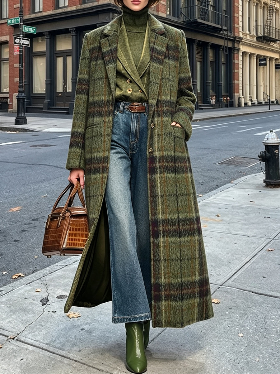 Long Green Plaid Coat