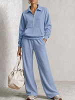 Half‑zip Collared Sweatshirt & Wide‑leg Sweatpants Set
