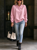 Casual Asymmetric Button Up Sweatshirt