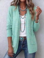 Loose, Buttonless, Pocketed Knit Cardigan