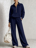 Half‑zip Collared Sweatshirt & Wide‑leg Sweatpants Set