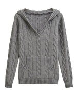 Casual Cable-knit V-neck Sweater With Hood