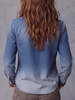 Women's Printed Collared Long-sleeved Gradient Denim Shirt