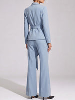 Women's Solid Color Lapel Long Sleeve Casual Loose Fit Suit High Waist Wide Leg Pants Set