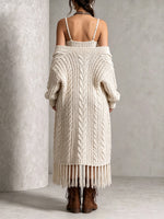 Boho Chic Cable-Knit Fringe Long Cardigan