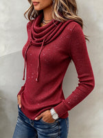 Sparkly Ribbed Knit Top With A Slouchy Turtleneck And Drawstring