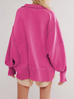 Casual Oversized Raw-edge Cotton Henley Sweatshirt