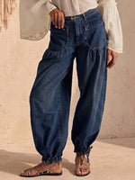 Pleated Mid-rise Loose Wide-leg Lotus-style Jeans