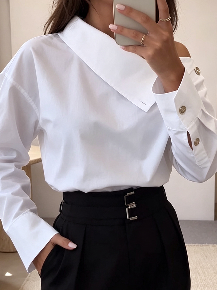 Chic Asymmetrical Button Accents White Blouse