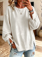 Casual Oversized Cotton Crew-neck Sweatshirt With Exposed Seams