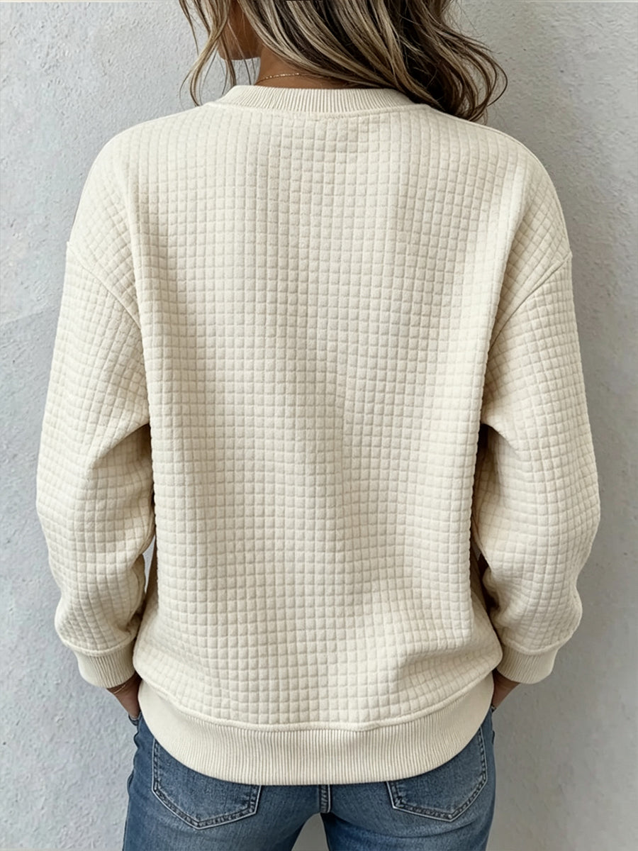 Casual Color-block Waffle-knit Crew-neck Sweatshirt