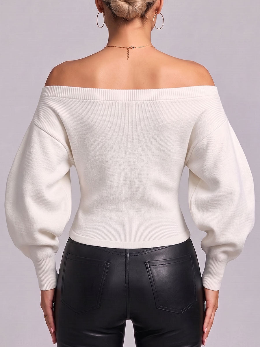 Women's Solid Color Off-shoulder Long-sleeved Casual Loose Knit Top