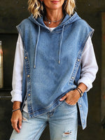 Casual Denim Hooded Vest Layered Streetwear Top