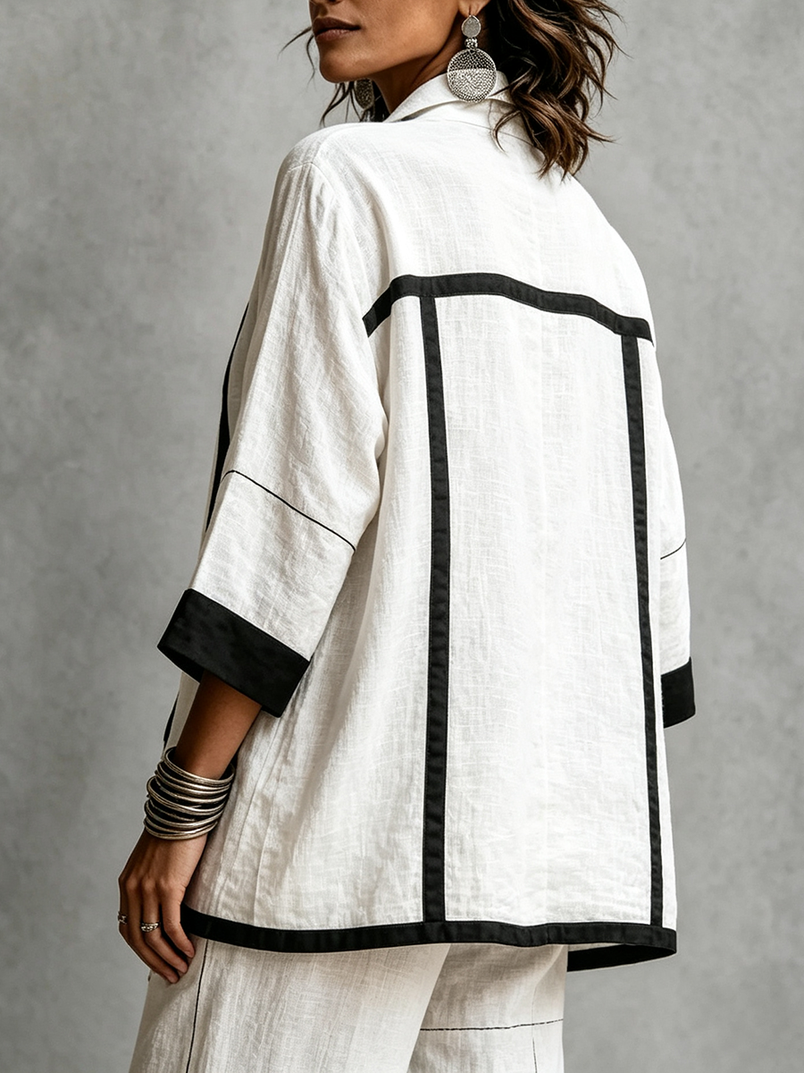 Modern Geometric Asymmetrical Black And White Jacket