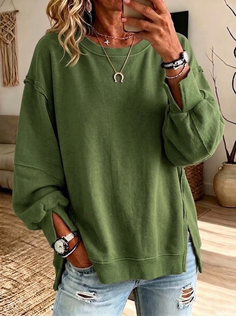 Casual Oversized Cotton Crew-neck Sweatshirt With Exposed Seams