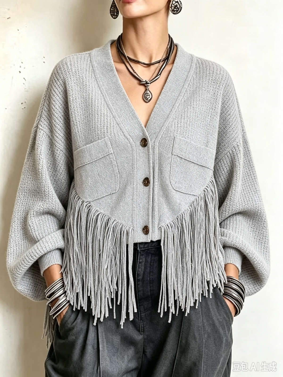 Fringe Hem Textured Knit Cardigan