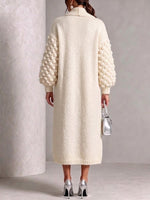 Shawl Collar 3d Bobble‑knit Sleeve Long Cardigan Coat