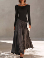 Women's Long-sleeved Casual Loose-fitting Color-blocked Dress With A Ruffled Neckline