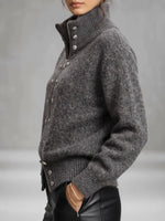 Cozy And Chic Wool-blend High-neck Zip-up Knit Cardigan With Dual-closure Detail.