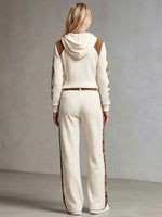 Bohemian Patchwork Faux-suede And Ribbed Knit Two-piece Set (top And Pants)