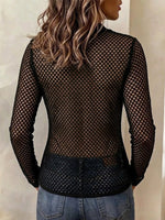 Long-sleeve Top With A Stand Collar, Zipper, And Mesh Paneling