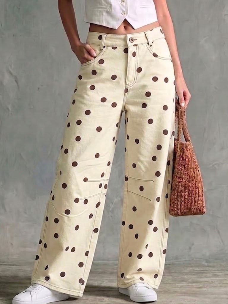 Relaxed-fit Low-rise Polka-dot Jeans With A Curved-leg Cut