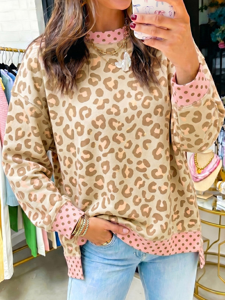 Chic Leopard&Polka Dot Print Sweatshirt