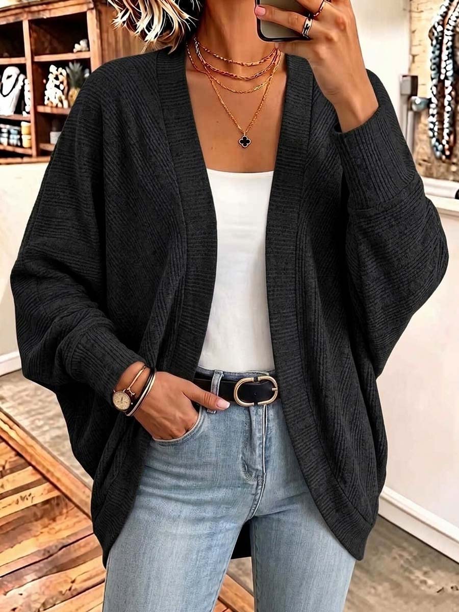 Women's Solid Color V-neck Long Sleeve Casual Loose Knit Cardigan