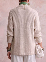 Women's Solid Color Collared Long Sleeve Casual Loose Knit Cardigan
