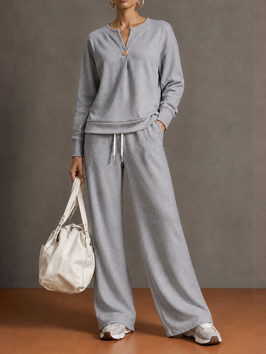 Chic Sky Blue Lounge Top & Wide-Leg Pants Set
